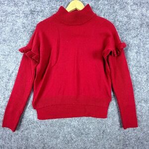 Ruby Moon Sweater Womens Small Red Y2K Cotton Knit Ruffle Sleeve
